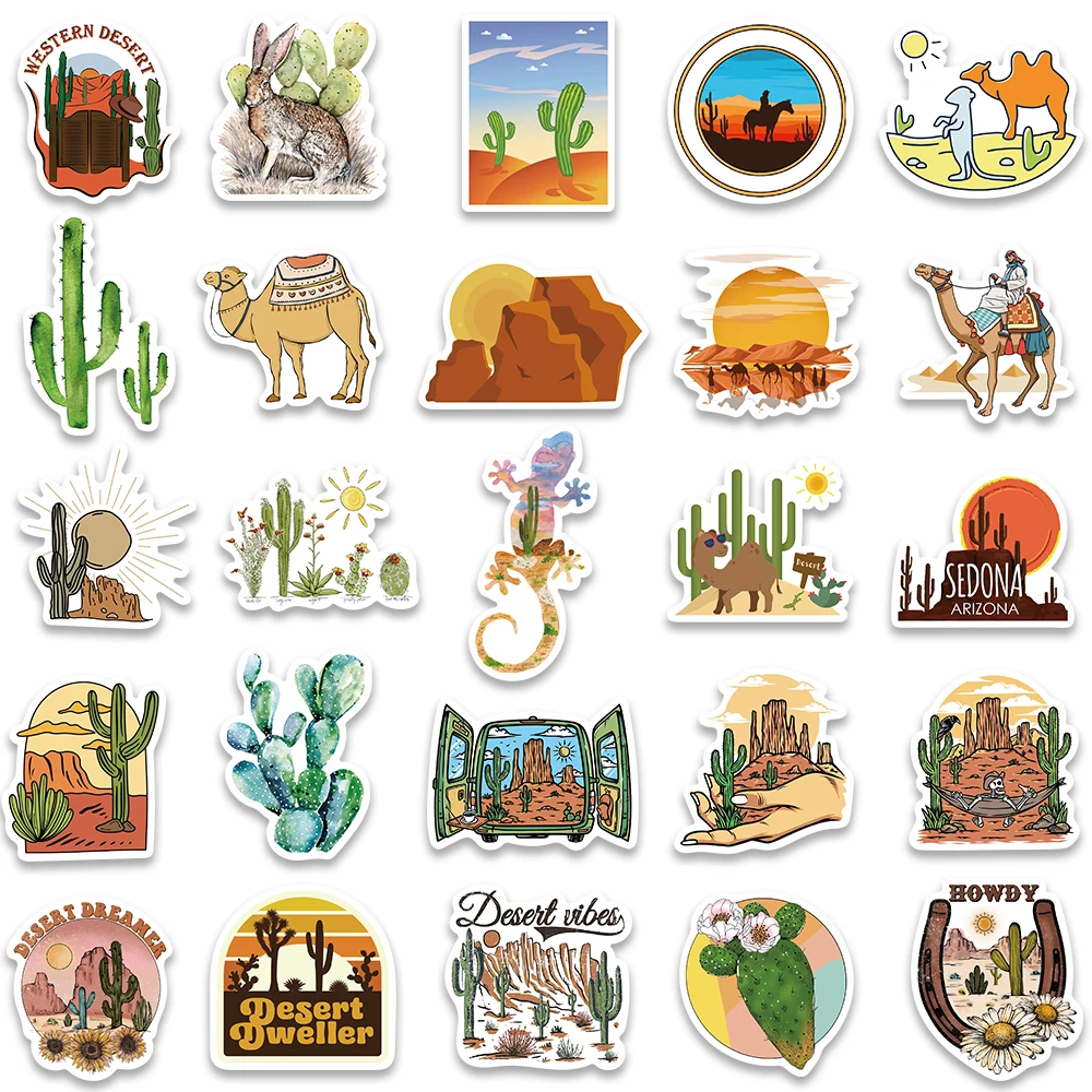 50pcs Desert Camel Cactus Stickers Vinyl Waterproof Laptop Guitar Luggage Bike Motorcycle Helmet Stickers Decals