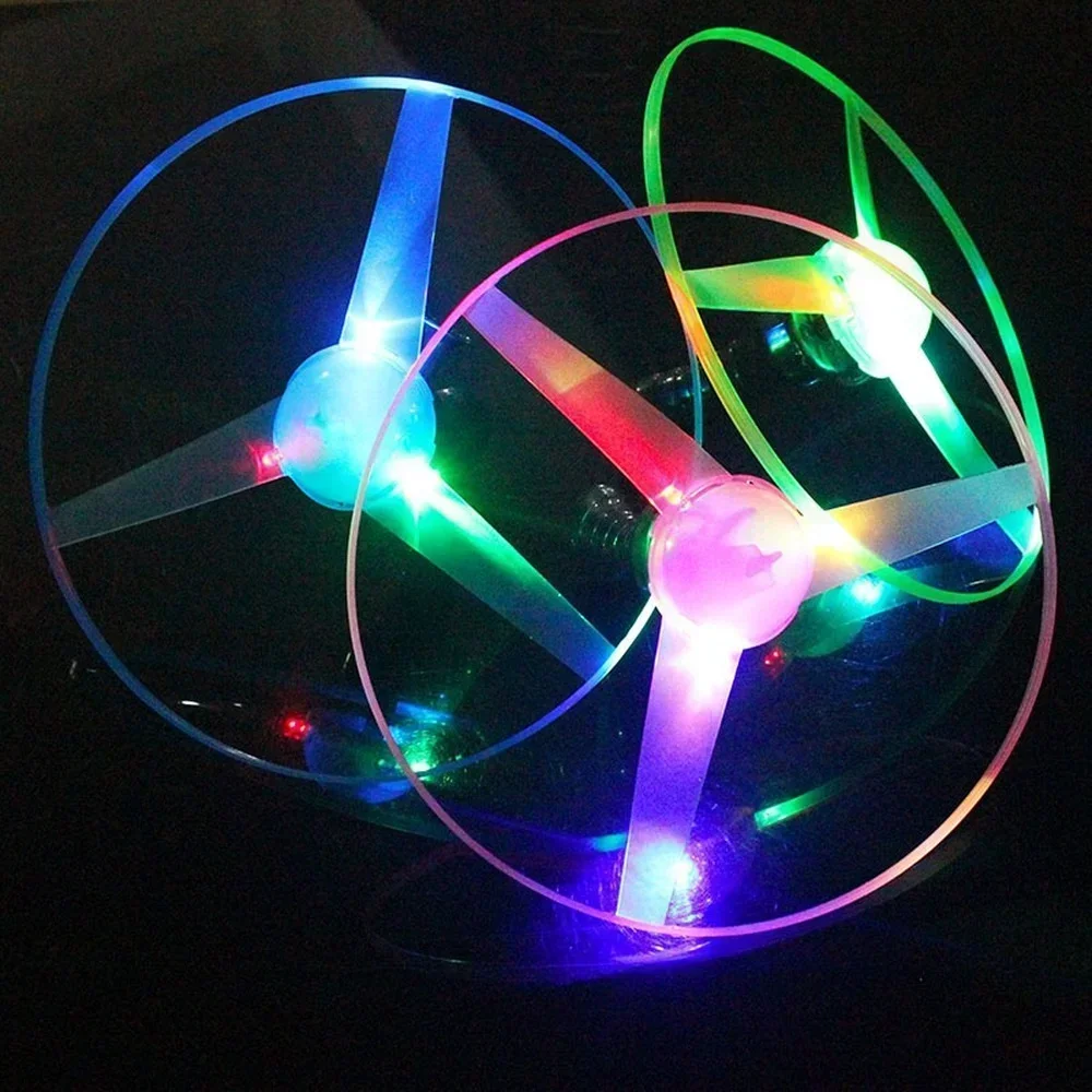 LED Lighting Flying Disc Propeller Helicopter Toys Pull String Flying Saucers UFO Spinning Top Kids Outdoor Toys Fun Game Sports