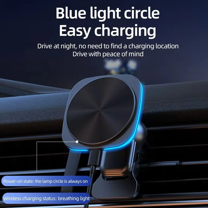 RGB Magnetic Car Phone Holder Stand 30W Wireless Charger Car Mount For iPhone 14 13 12 Pro Max Car Fast Charging Station Macsafe