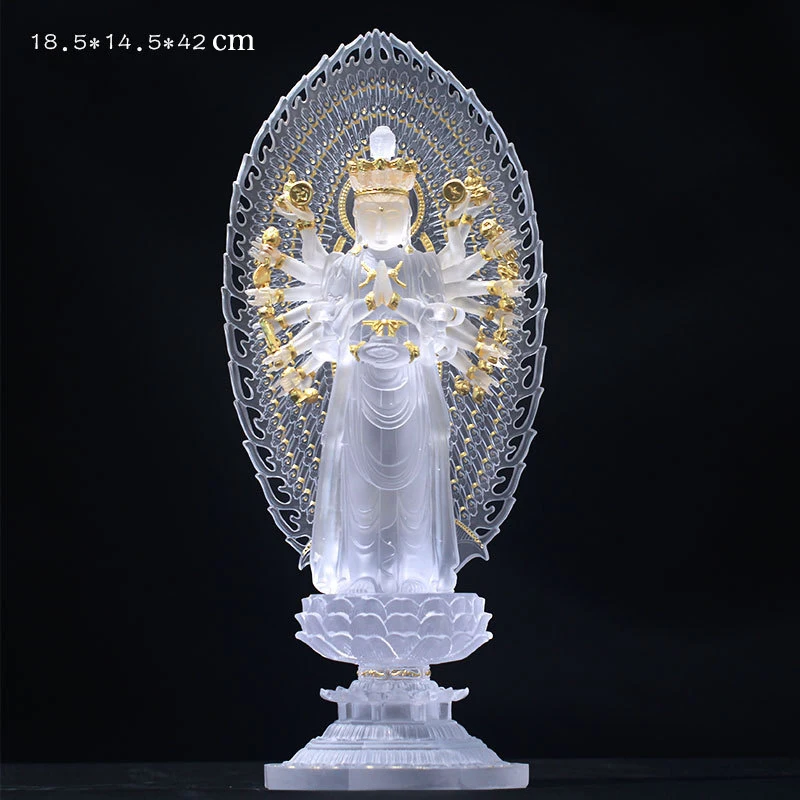 

High End Thousand-hand Bodhisattva Color Glazed Gold Plated Guanyin Buddha Statue Sculpture Crystal Home Protection Decoration