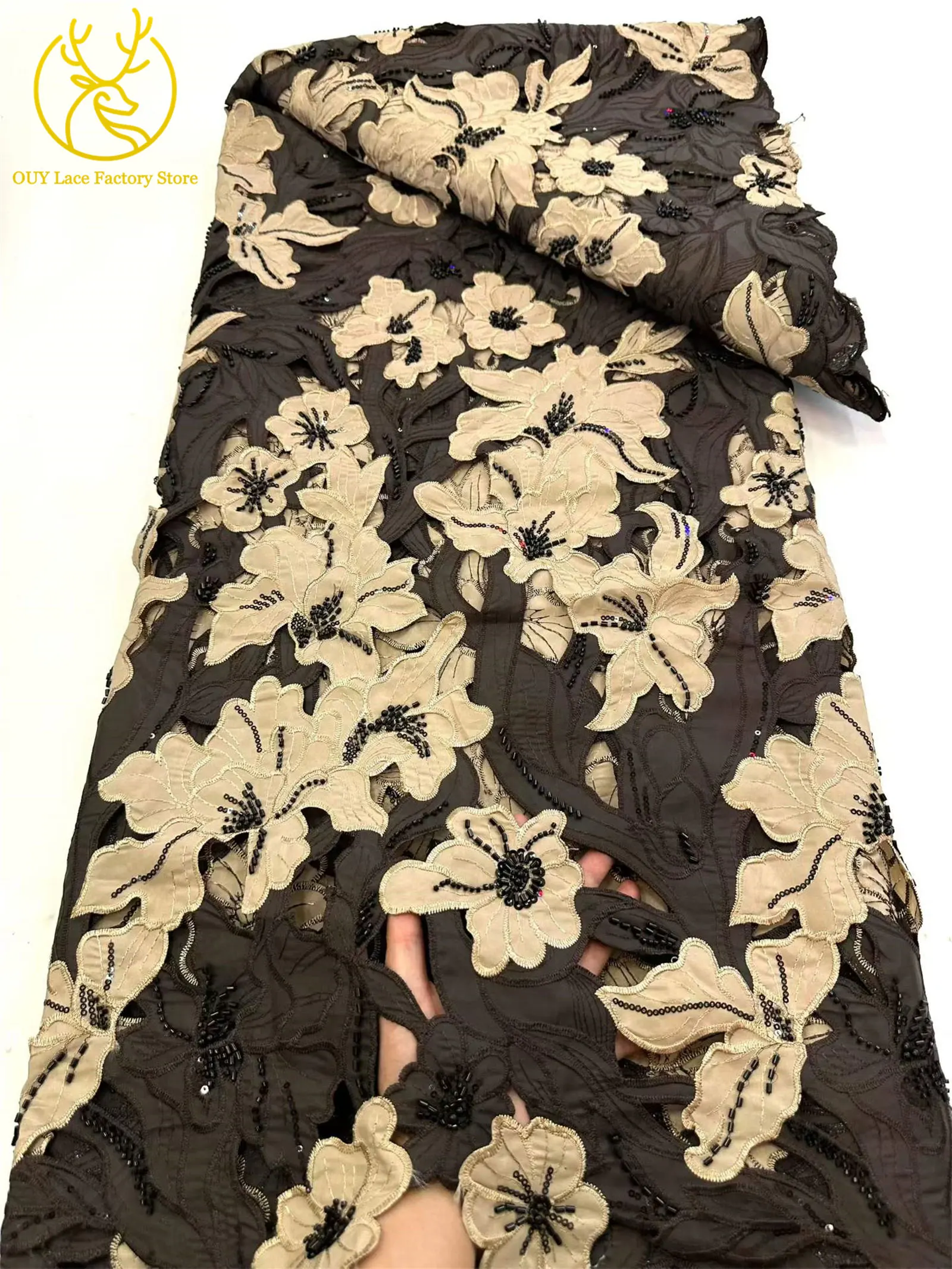 Modischer Afrikanischer Schwer Perlenverzierter Spitzenstoff 2026 Bestseller Französische Pailletten Chiffon-Spitze für Damen-Partykleider Nähmaterial – Detail 8