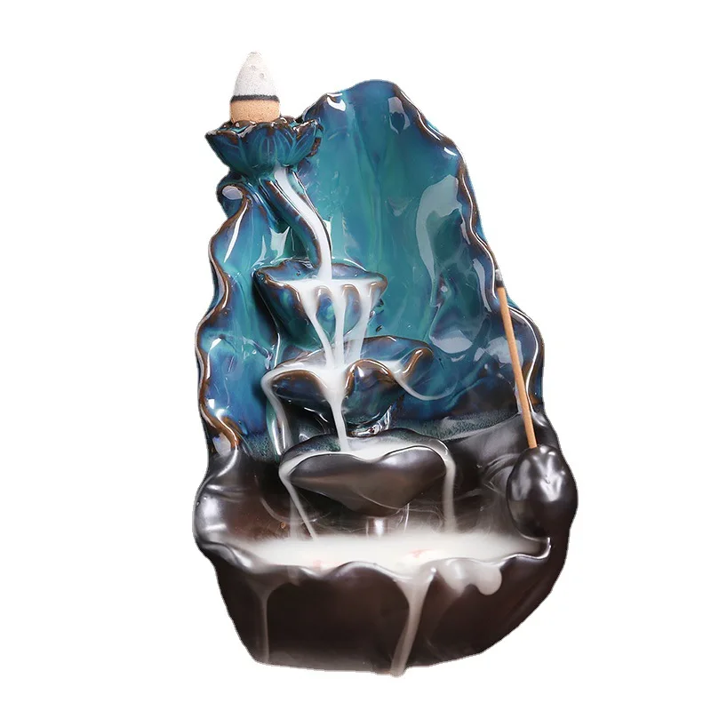 

DSA ceramic lotus backflow waterfall incense burner creative blue lotus backflow aromatherapy burner home ornament
