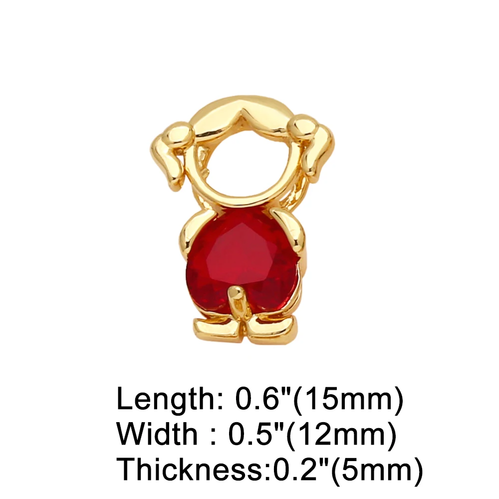 OCESRIO Multicolor Heart Crystal Little Girl Pendant for Necklaces Copper Gold Plated Handmade Jewelry Making Supplies pdtb614