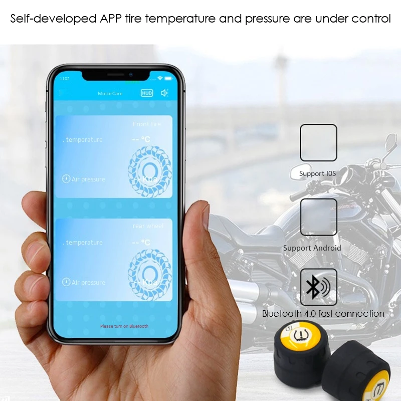 

Motorcycle Tire Tyre Pressure Monitoring System 2 External Sensors For IOS Android APP Mobile Phone Monitoring Alarm