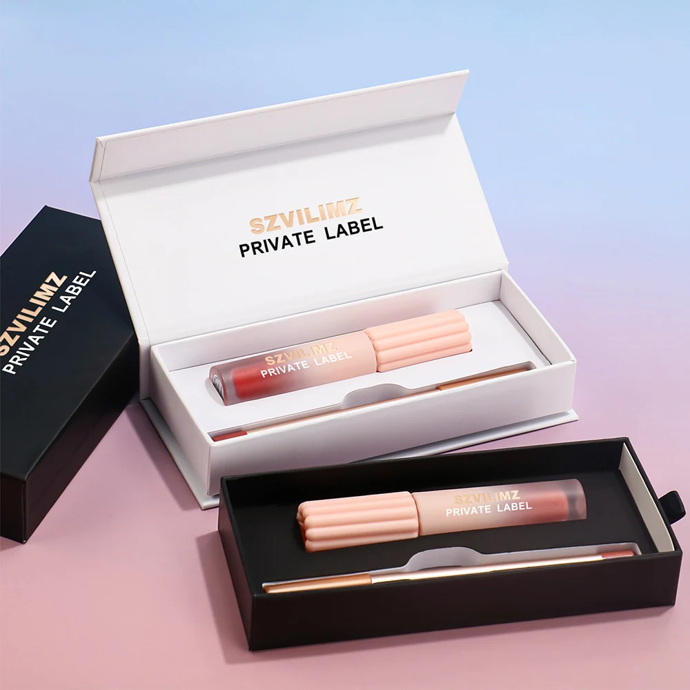Private Label Lipgloss Lipliner Kit Custom Logo 12-color Long-lasting Lip Liner and 58-color Screw-cap Matte Gloss Set Makeup