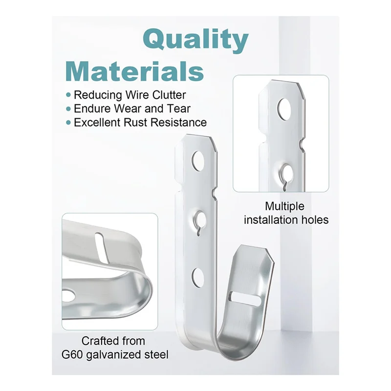 CHCH Wall Mounted For Hanging, 3/4 Inch Cable Hooks, 50 Pieces Cable Support J-Hooks In Galvanized Design