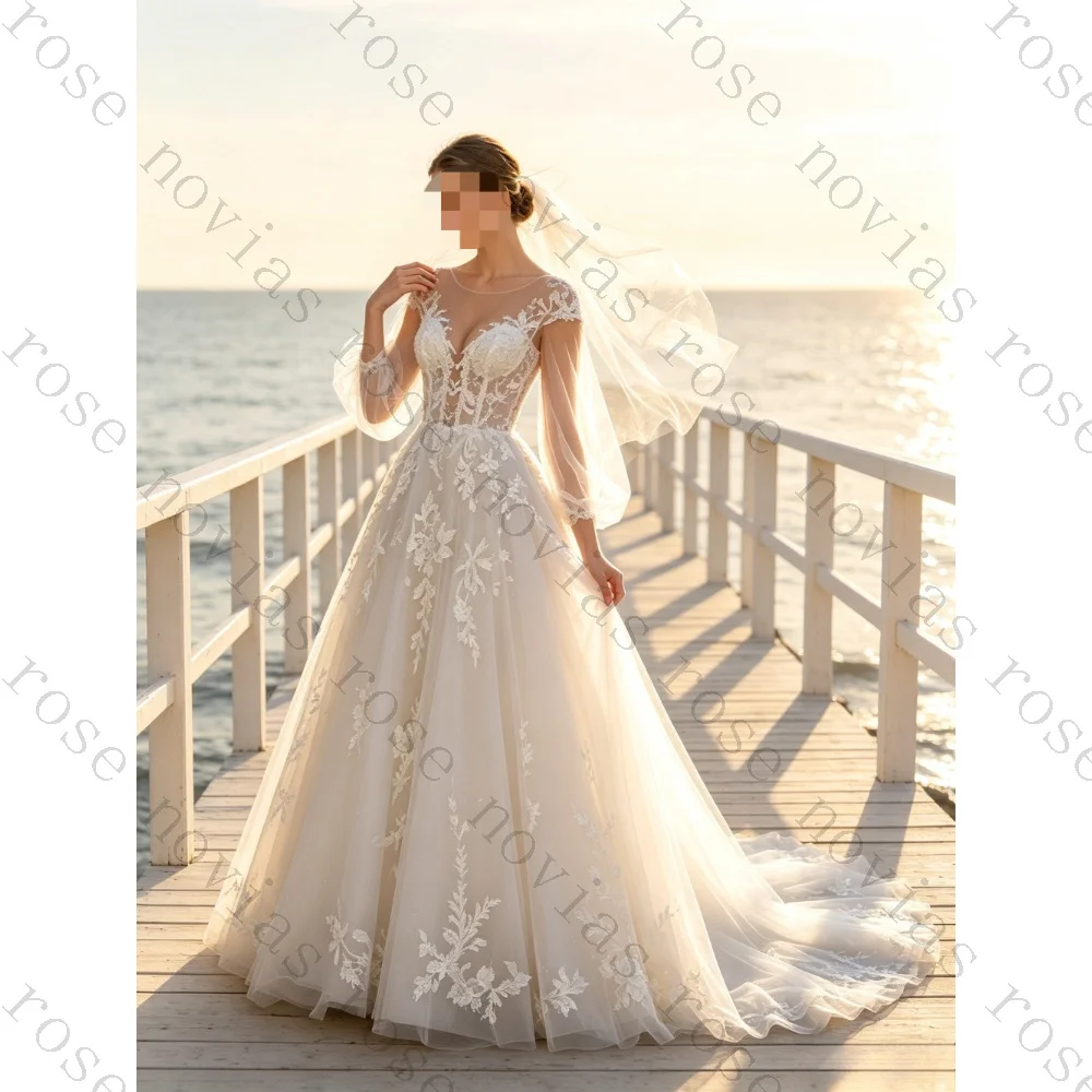 Customized Transparent Garden Collar Lace Decal A-line Wedding Dresses 2026 Women's Hooded Sleeve Pleated Chiffon Bridal Gown