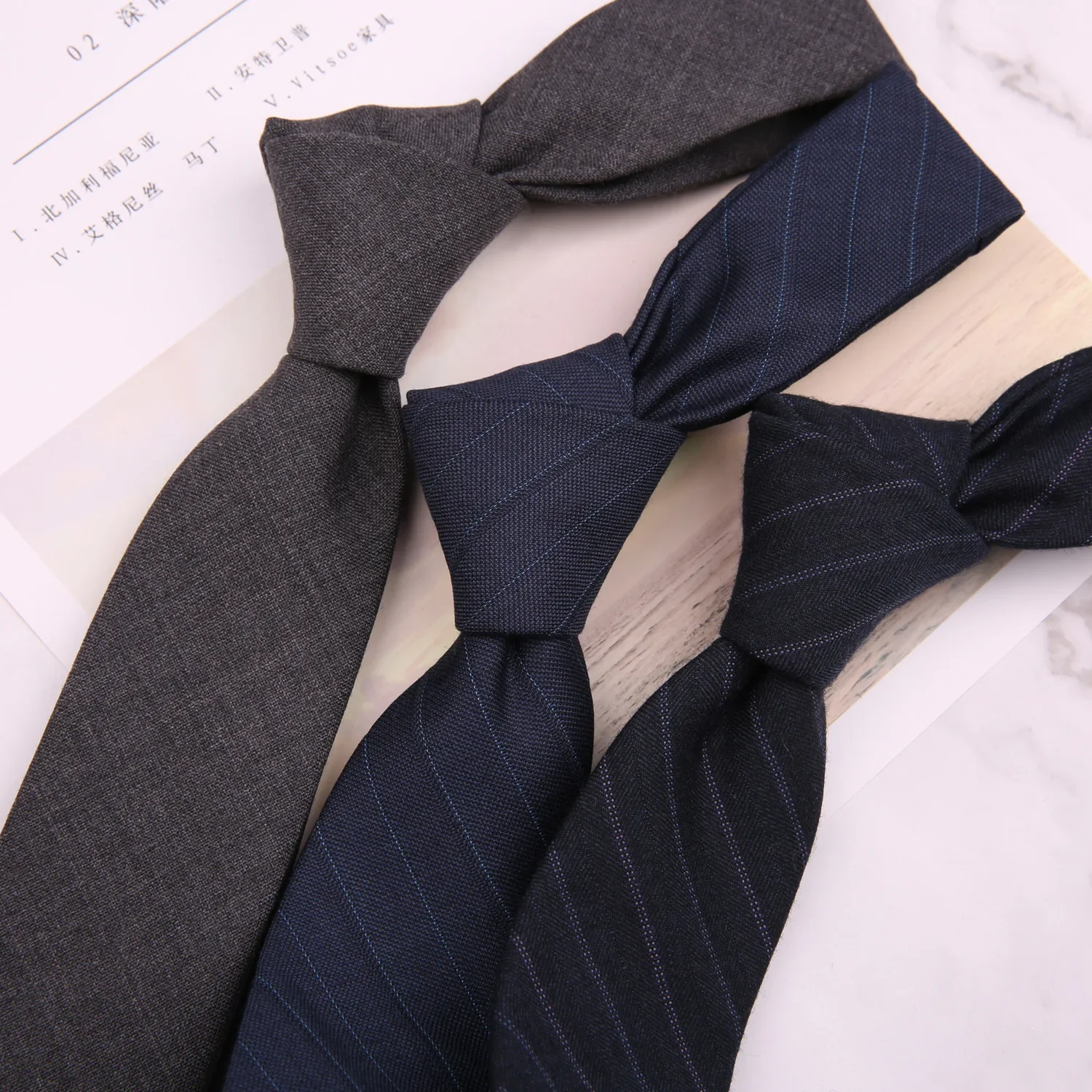 Luxury British Style 5.5CM Narrow Thin Ties Wool Black Gray Striped Neckties Fit Gentleman Dinner Party Tie Boyfriend's Gift