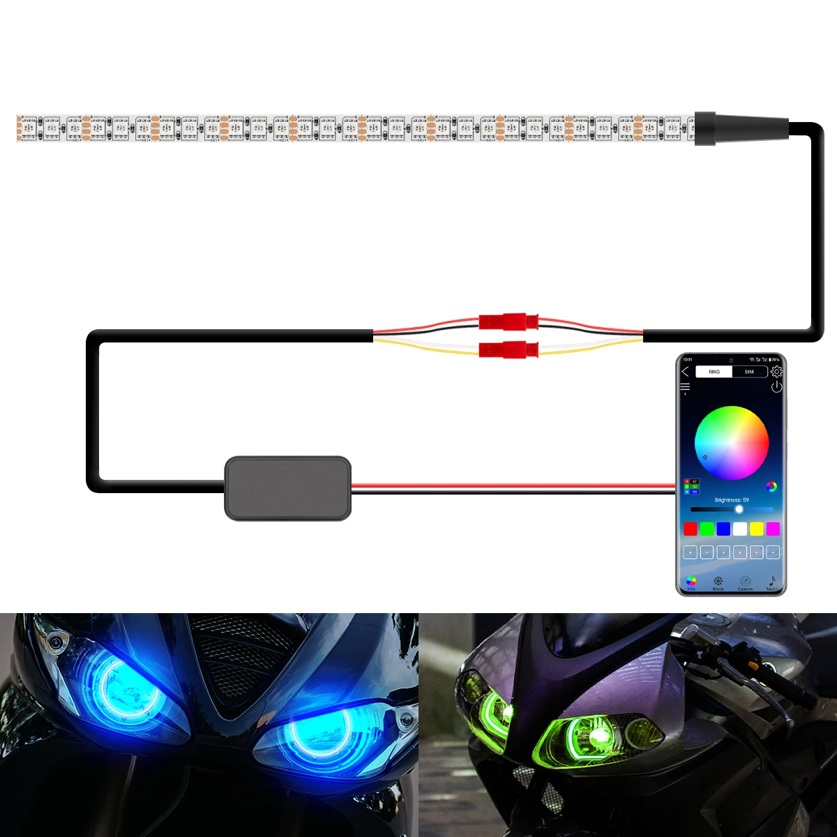 

Motorcycle LED Devil Eye Strip Light Dynamic Daytime Running Light RGB APP Control 30SMD Motorcycle Decoration Accessories