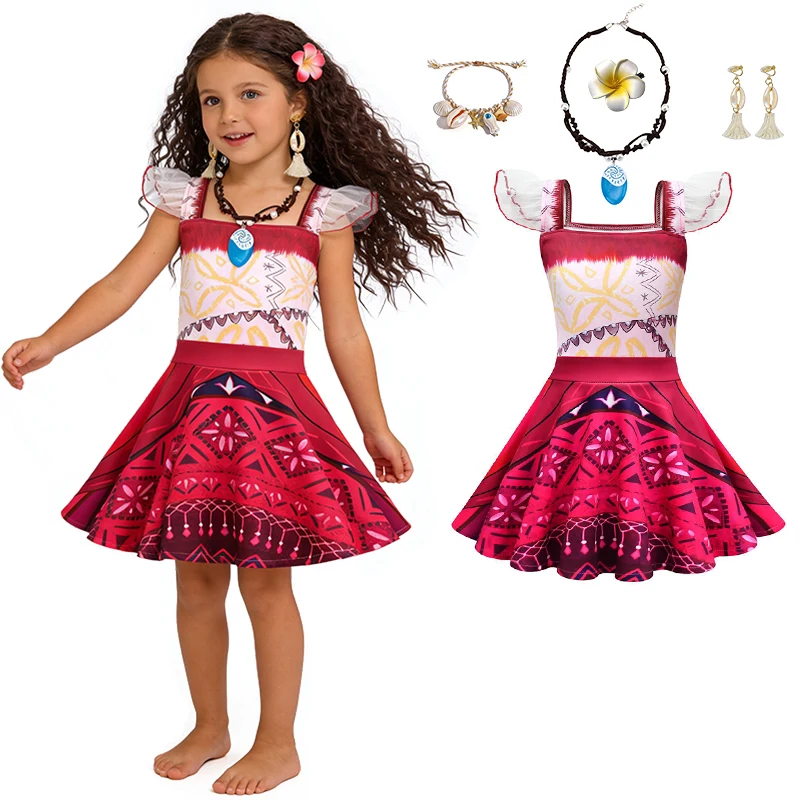 Vestido de Princesa Moana Estilo Tribal para Niña, Disfraz Infantil para Fiesta en la Playa, Halloween, Carnaval, Ropa para Niños