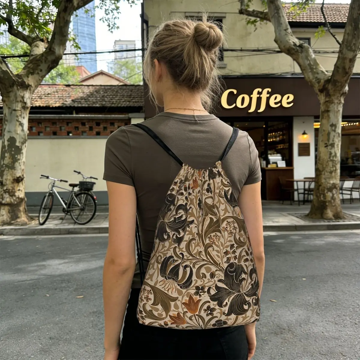 William Morris Compton Floral Pattern Backpacks Multi-function Drawstring Bags Sports Bag Book Bags for Travel Students