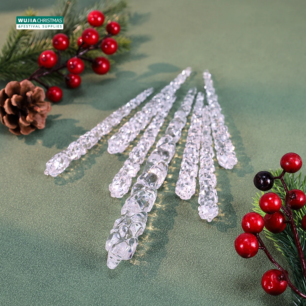 10pcs Christmas Decoration Acrylic Clear icicles Simulation Ice Xmas Tree Hanging Ornaments Winter Party New Year Decor Supplies