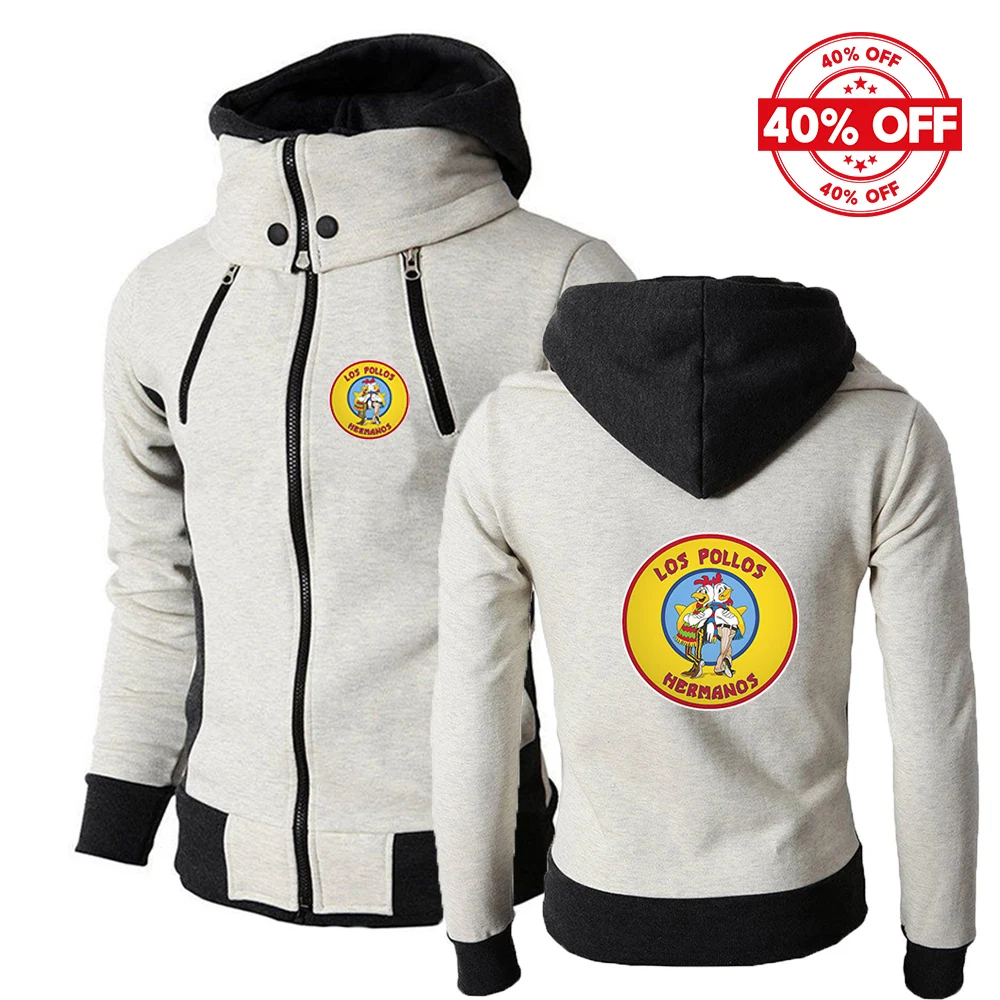 

2025 Spring And Autumn Man's Stand-Up Collar Hoodies Breaking Bad LOS POLLOS Chicken Brothers Logo Print Versatile Jacket Coat