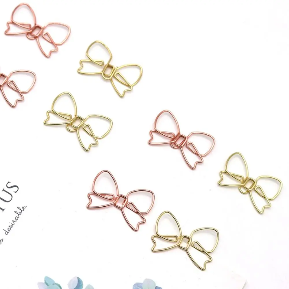 10PCS Stationery Metal Bowknot Paper Clips Creative Gold Bookmark Clip Special-shaped Paper Clamps Office/School