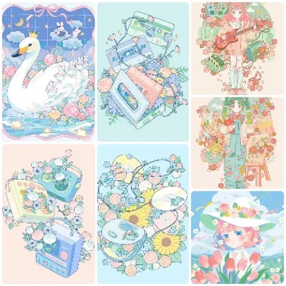 quebra-cabeca-floral-retro-em-tons-pasteis-suaves-e-sonhadores-cisne-branco-encantador-decoracao-de-parede-para-casa-com-vibe-primaveril-aconchegante-e-creme-quente