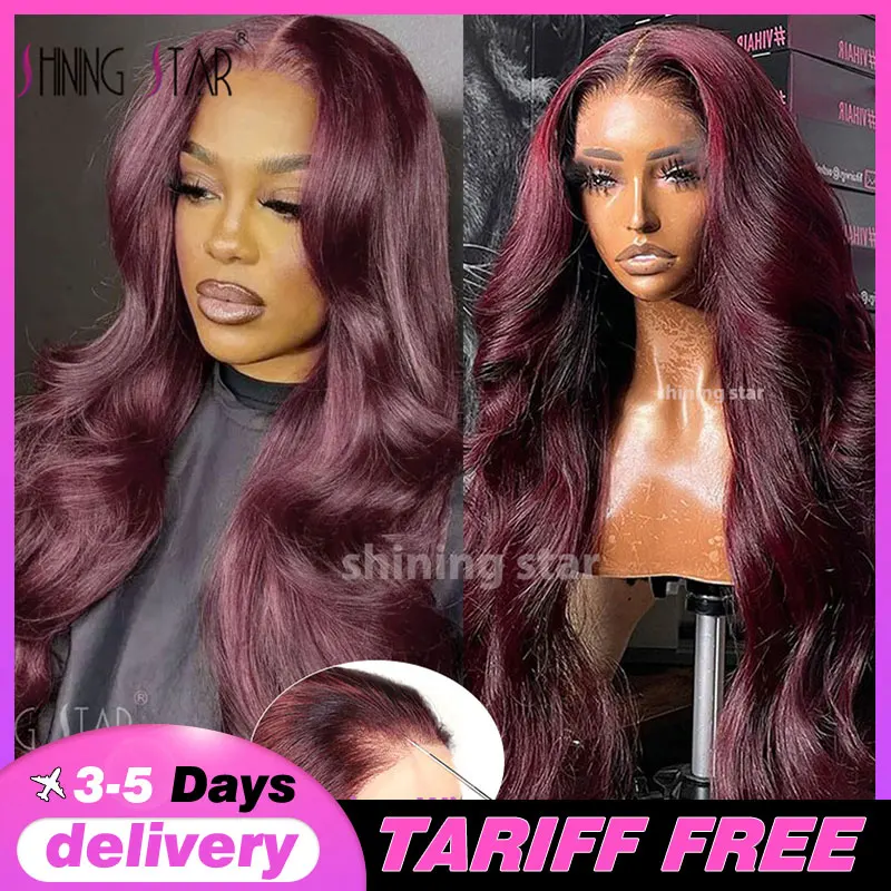 

Burgundy Colored Lace Front Human Hair Wigs Body Wave 9X6 Hd Transparent Lace Frontal Wig Pre Cut Glueless Lace Wigs For Women