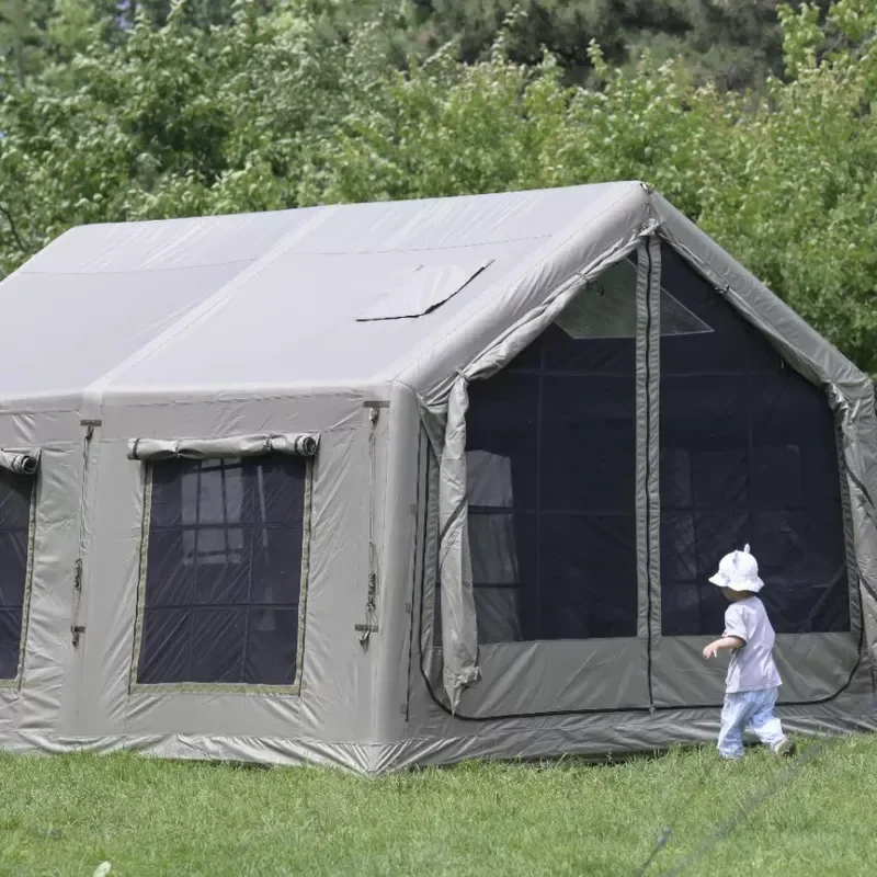 For 12 Person Flat Inflatable Camping Tent 600D Oxford Cloth Thickened Outdoor Shelter Windproof Rainproof for Family Hiking