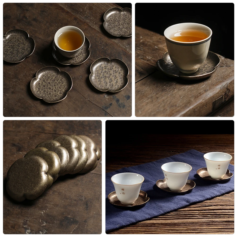 

Handcrafted Bronze Tea Cup Pad Retro Style Heat Insulated Cup Holder For Tea Set Mat Table Cushion Saucer Coaster Tray