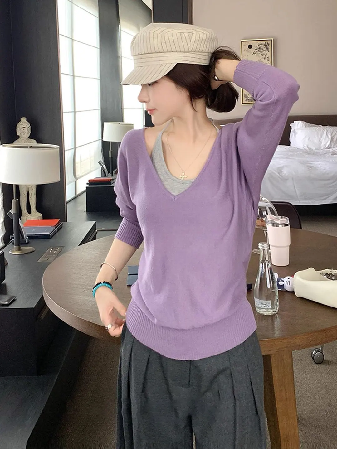 

Women's Oversized Thickened Neck Hanging Sweater Casual Style Inner Wear Outerwear Autumn Winter Lazy Style High-End Feeling