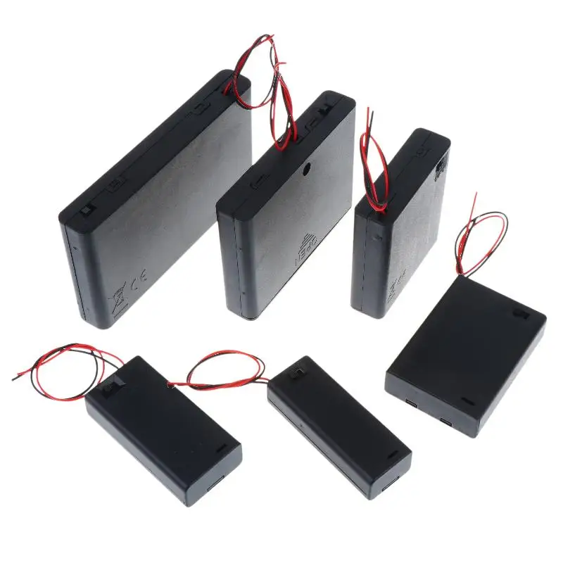 Caja de almacenamiento para pilas AA, color negro, con interruptor y tapa, para pilas AA, contenedor estándar, 1, 2, 3, 4, 6 ranuras