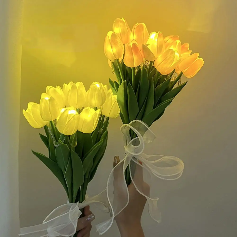 Tulip Night Light Led Tulip Lamp 10/15 Pcs Tulip Flower Night Light Bouquet with Bendable Stems Led Bedside Lamp for Home Decor