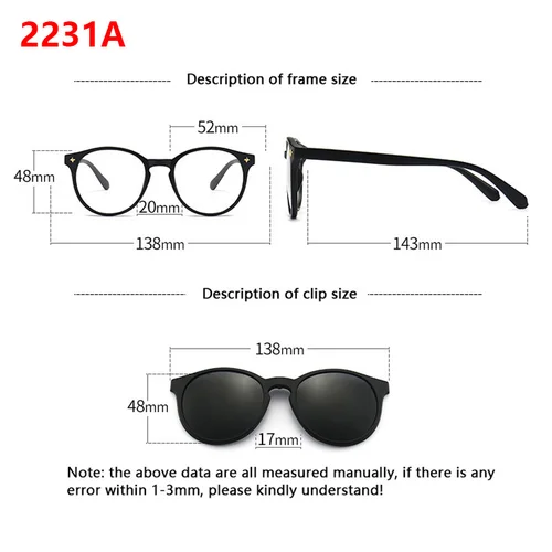 Imagen 2 del producto Gafas de sol magnéticas para mujer, lentes con Clip y montura óptica 6 en 1, polarizadas o de visión nocturna, multiusos