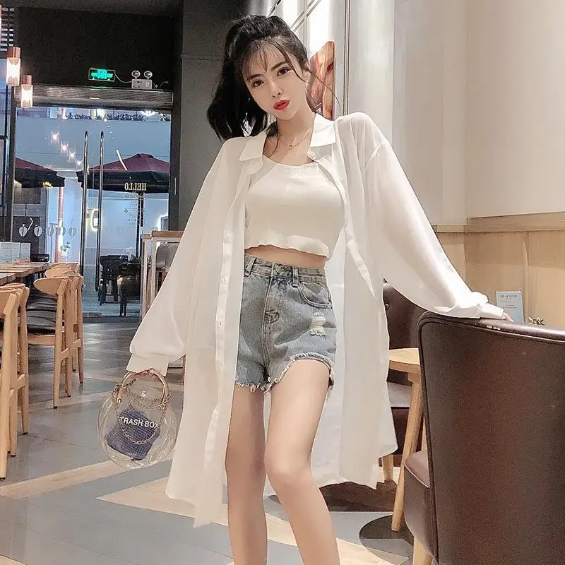 Jackets Women Thin Sheer Design Summer Breathable Solid Femme Baggy Harajuku Sun-proof Simple Long Style Mujer Soft Ins Outwear