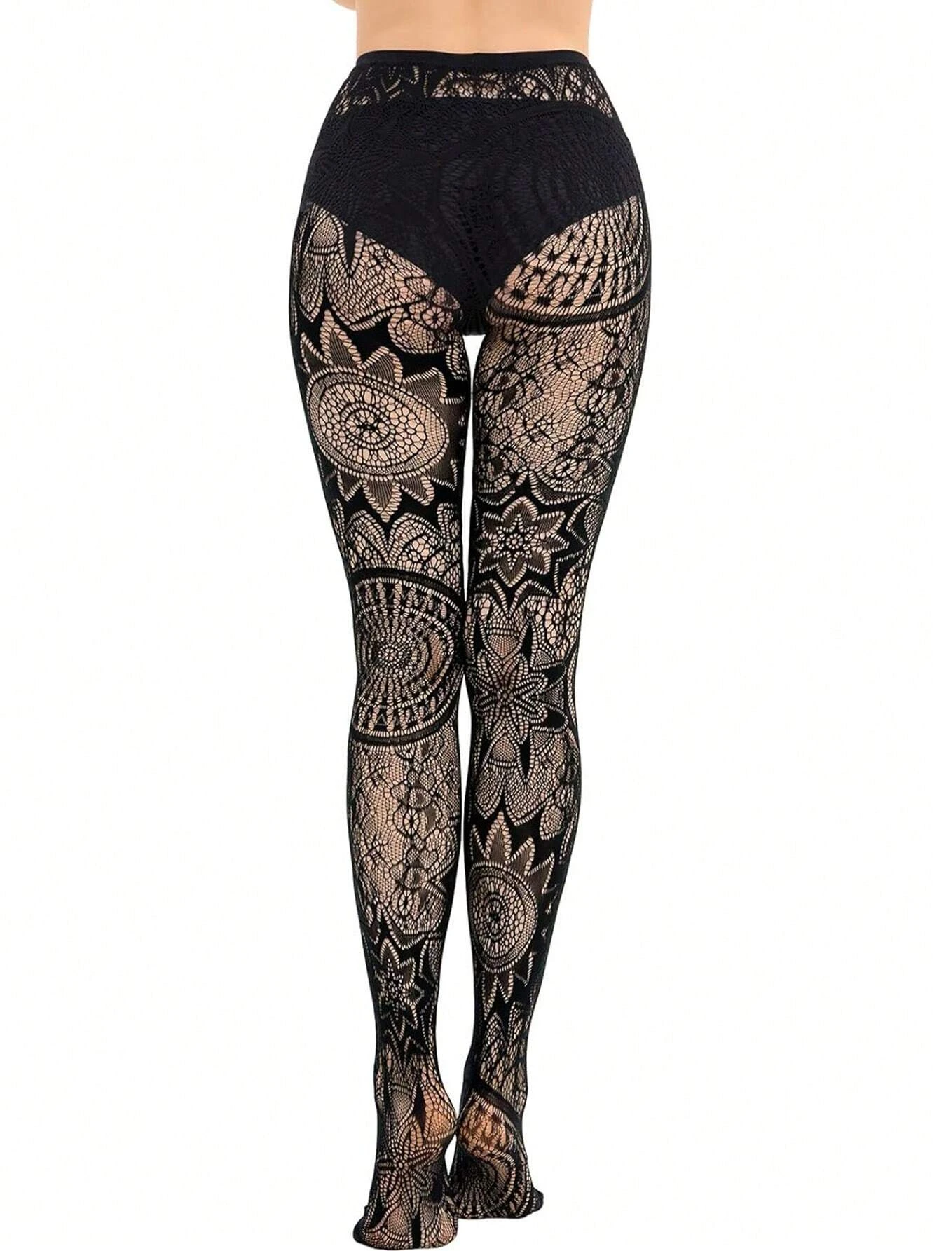 1 Paar schwarze sexy Netzstrümpfe für Mädchen, Spitzenstrümpfe, Jacquard-Spitze, hohl, Gothic, Punk, Lolita, Strumpfhosen, elastische Strümpfe