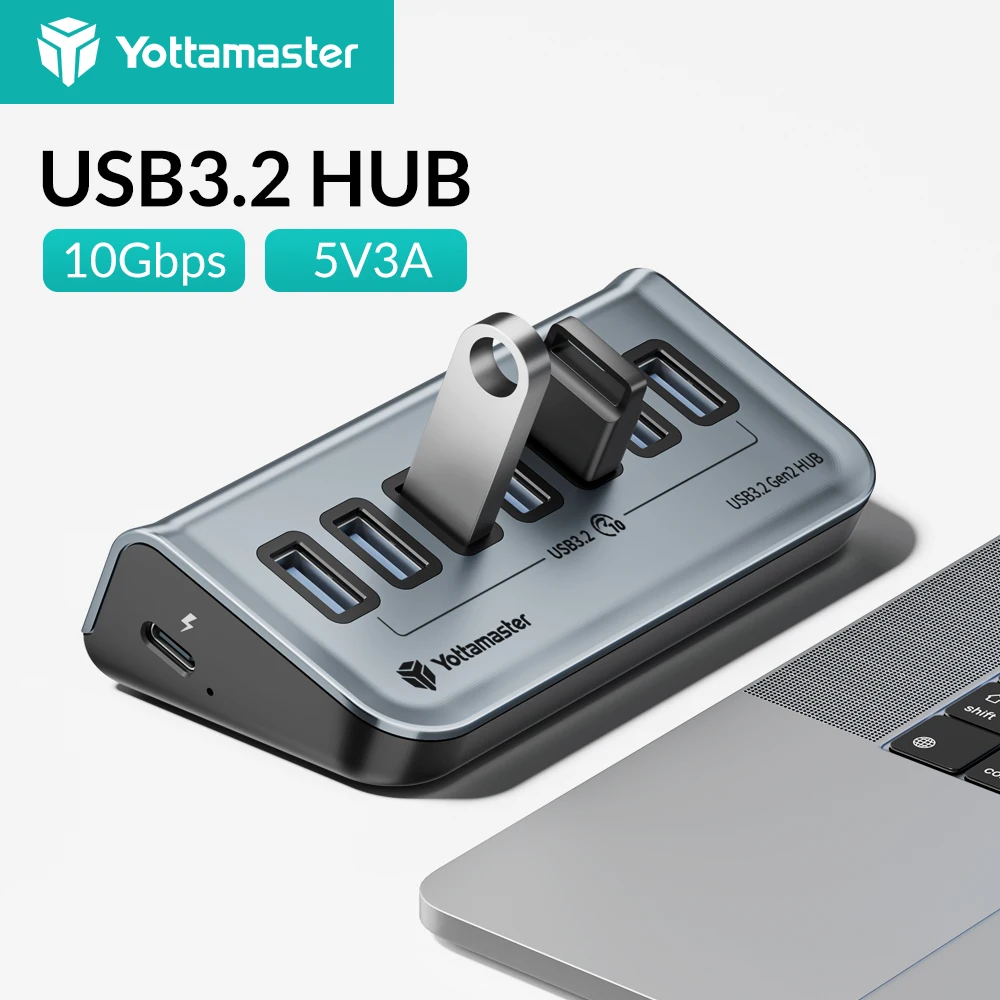 

Yottamaster USB-C 3.2 Hub, 7-портовый USB-хаб с питанием 5В/3А, USB 3.2 Gen2, 10 Гбит/с, для ноутбуков, Surface Pro, портативных жестких дисков