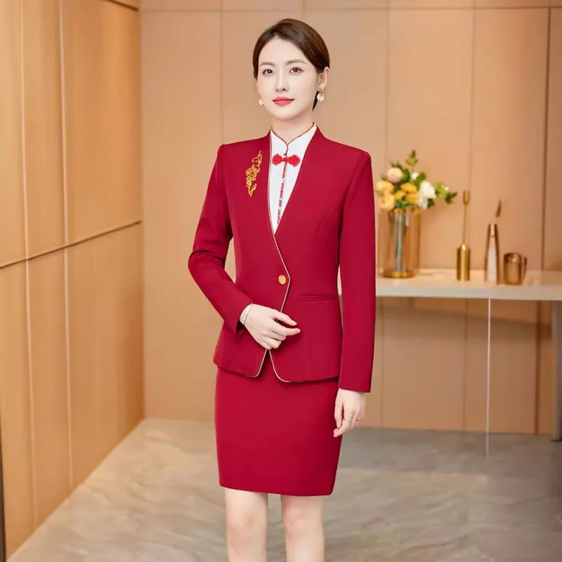 

Stewardess Uniform Business Suit Women2024Autumn and Winter Formal Wear Hotel Front Desk Etiquette Reception Welcome Work Clothe