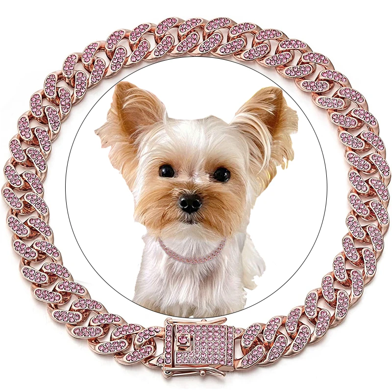 

Gold Dog Chains Collar Luxury Jewelry Necklace Pet Accessory Diamond Pet Cuban Chain Link Choke Collars for Dogs Cats Puppy