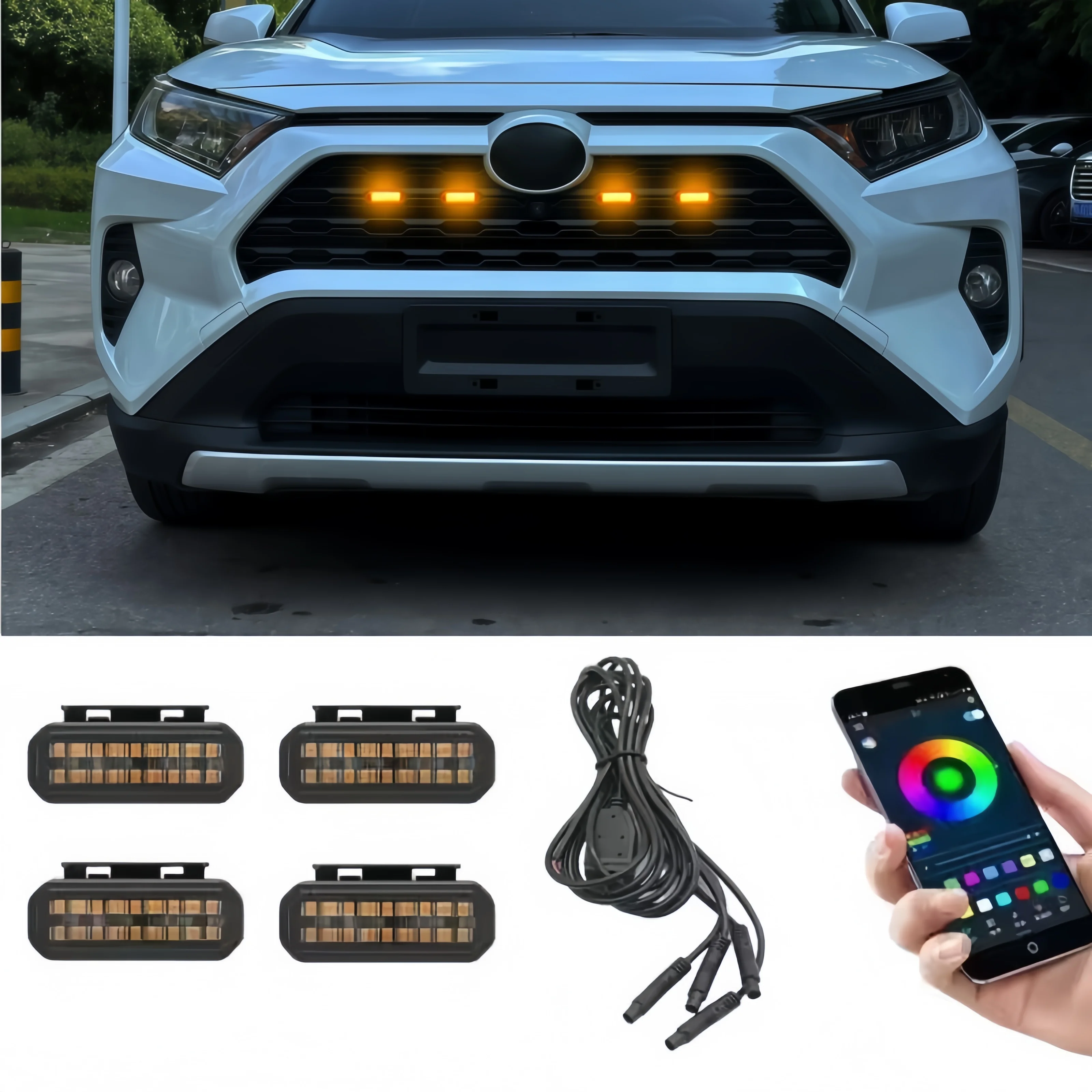 

Светодиодная подсветка передней решетки для TOYOTA RAV4 PHEV, дневные ходовые огни, лампа для колесных арок, для пикапов и внедорожников, 12В