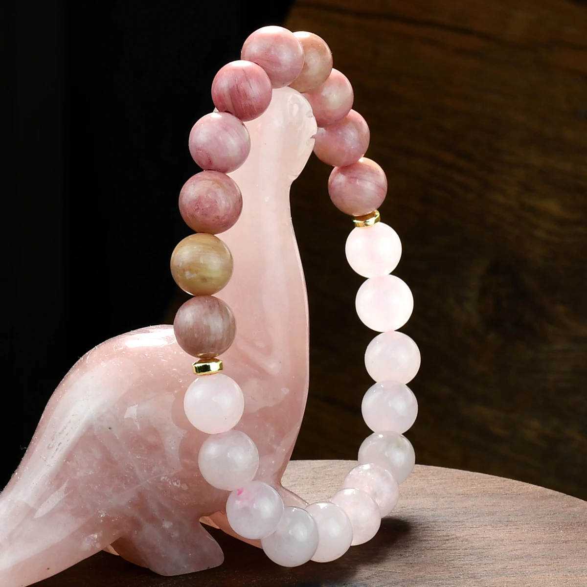 Rose Quartz Rhodochrosite Beads Mixed Bracelets Natural Stone Handmade Jewelry Bohemian Women Summer Vacation Pink Bracelet