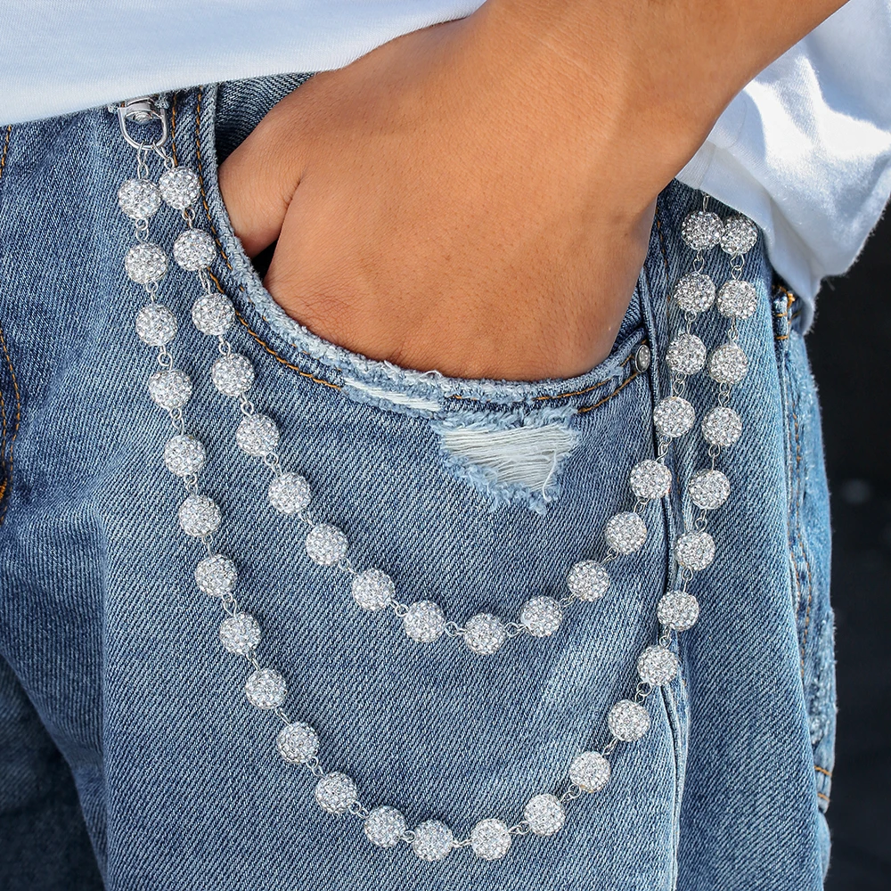 

Hip Hop Double Layer Rhinestone Imitation Pearl Pants Chain for Women Men Unisex Streetwear Punk Jeans Trousers Jewelry