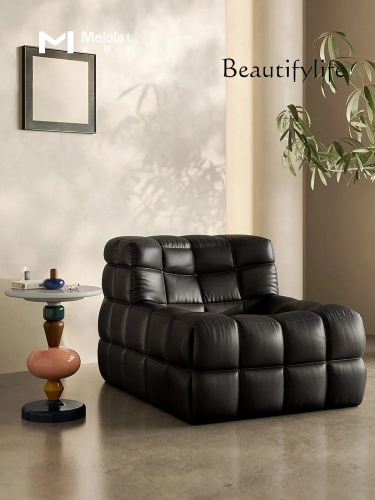 

American-Style Sleeping Light Luxury Leather Single Sofa Square Lazy Sofa