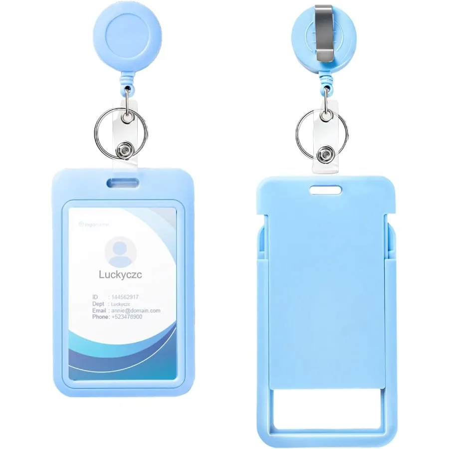 

2 Pack ID Badge Holders and Retractable Belt Clips with Key Ring for Teacher Student Office Workers Nurse Volunteer License Pa