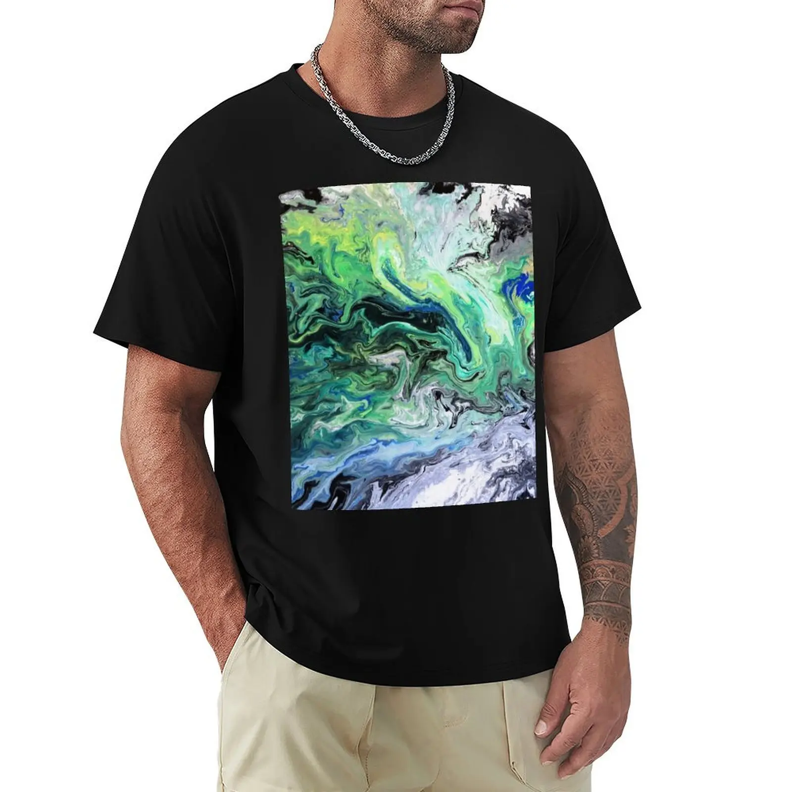 

Algae Bloom, Abstract art, black, green, white T-Shirt anime figures luxury designer man t shirt vintage t shirt men