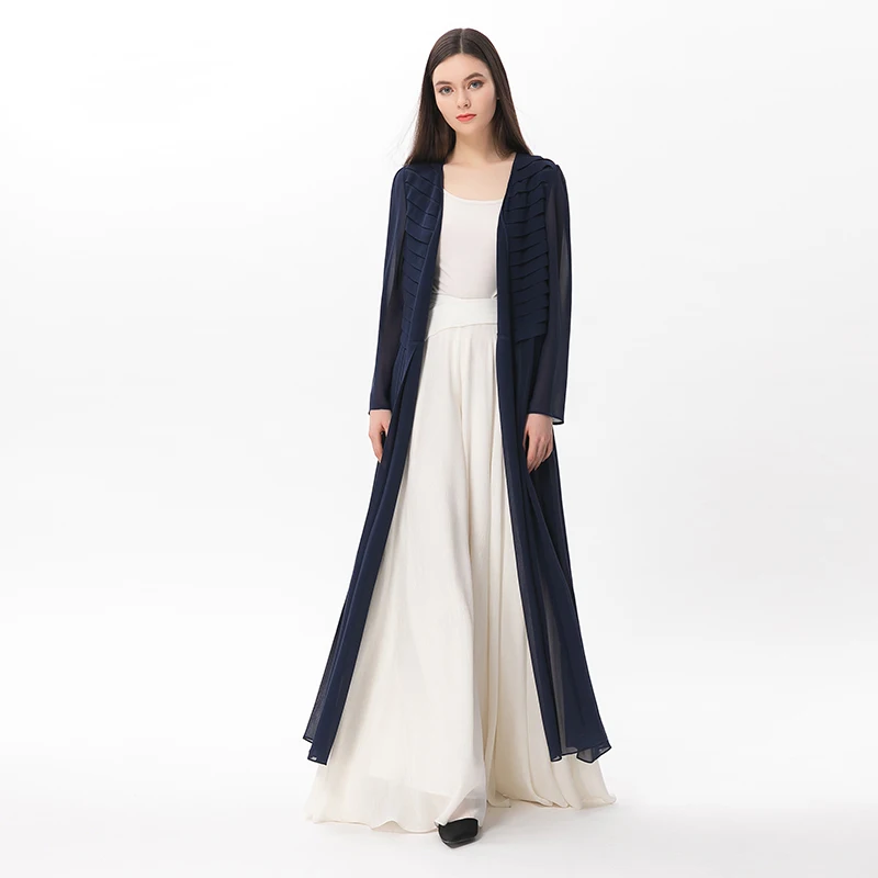 

12 Momme Light Georgette Silk Three-dimensional Loose-leaf Design Long-sleeved Dark Blue Zen Sunscreen Pleated Cardigan FY008