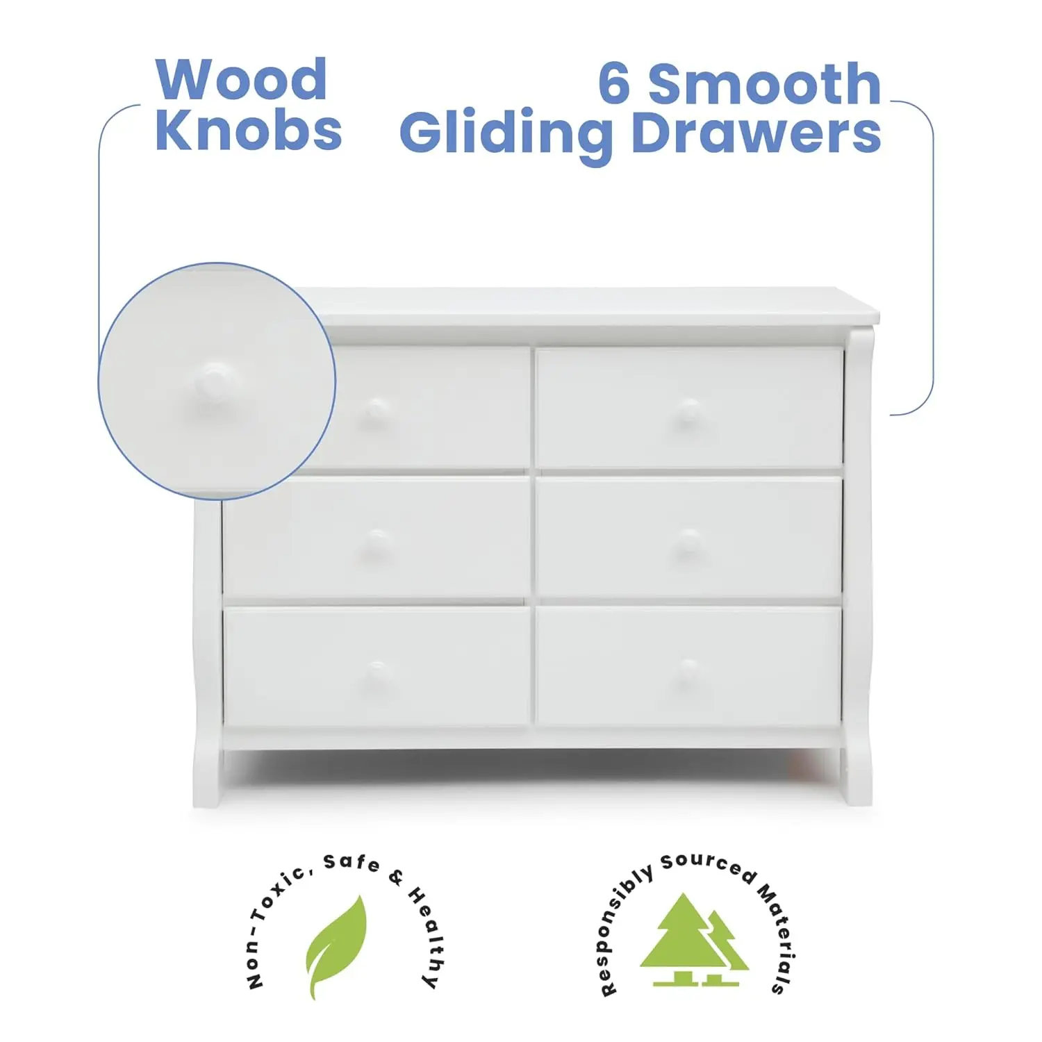 greenguard gold certified dresser white Noah White Six Drawer Dresser GREENGUARD Gold Certified  ShipItFurniture