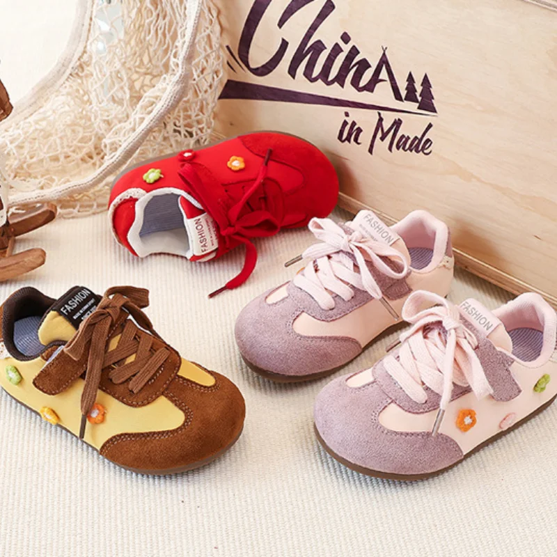 

Детская повседневная обувь, кроссовки из искусственной кожи, весенняя обувь с героями мультфильмов для девочек, Нескользящая обувь на липучке на толстой подошве, розово-желтая обувь, размер 23-33