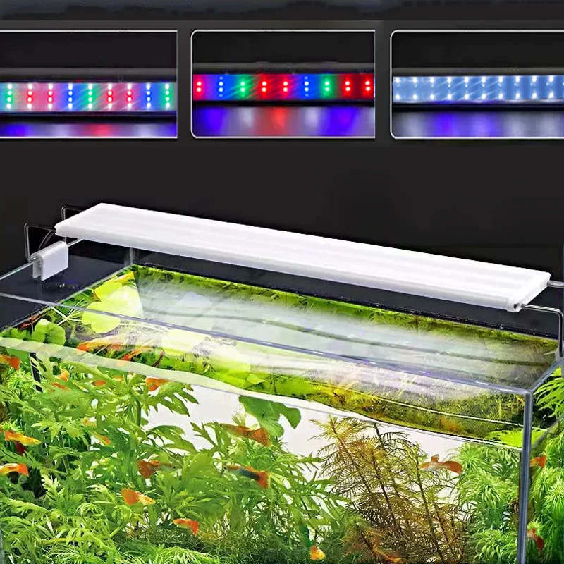 Aquarium Planted Tank Fertilizer - 水槽用LEDライト、3色フルスペクトル調整可能水草ランプ、18〜75cm水槽用伸縮式クリップオンライト