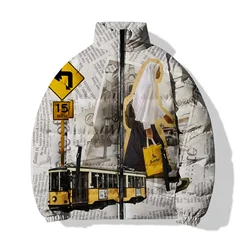 Bus Mannelijke Jas Retro en Comfortabele Jassen Man Sculptuur Parka Winter Man Picturale Stijl Heren Koude Jas voor Winter Kleurrijk