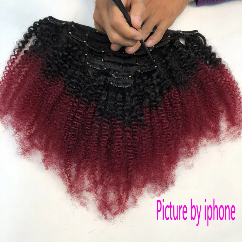 12A الأفرو غريب مجعد كليب في الشعر البشري 8 قطعة/المجموعة الدانتيل كليب الشعر اللون الطبيعي T/1B/4/27 البرازيلي عذراء ريمي مريحة صالح