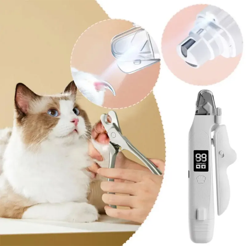 2 in 1 Pet Nail Clippers with Grinder LED Light Rechargeable Electric Dog Cat Nail Trimmer with LCD Display