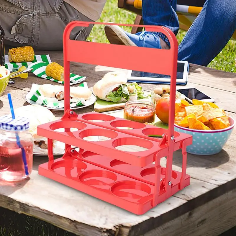 Portador de bebidas reutilizable con asa, contenedor plegable para Picnic, barbacoa, Catering, 6 botellas