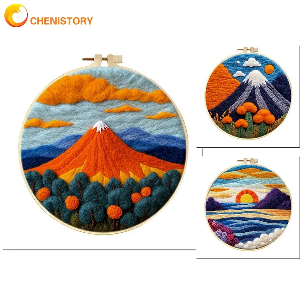

CHENISTORY DIY Wool Needle Felting Kit Creative Felt Landscape Picture Creative Felting Painting Handmade For Beginners Set