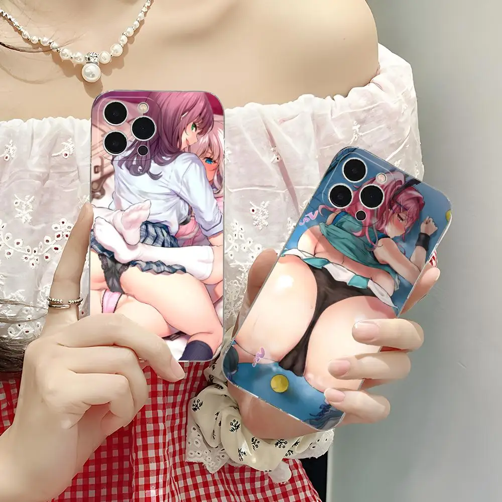 حافظة هاتف لهاتف آيفون 16 15 14 13 12 11 X XR XS 8 6 Pro Max Plus صغيرة شفافة اللون واقية فاخرة لطيف هنتاي Waifu Girl