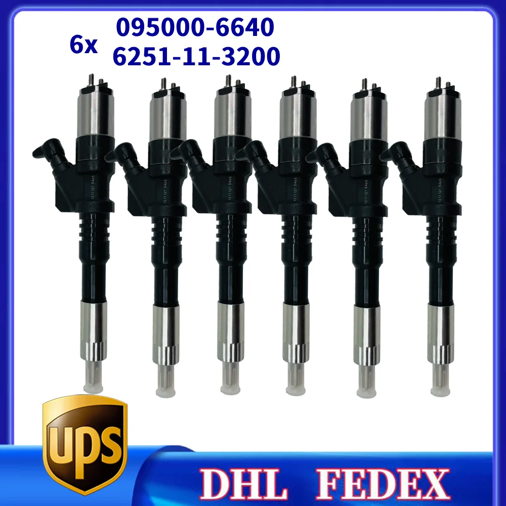

6X NEW Diesel Fuel Injector 095000-6640 0950006640 6251-11-3200 for Komatsu SAA6D125E WA470 6D125