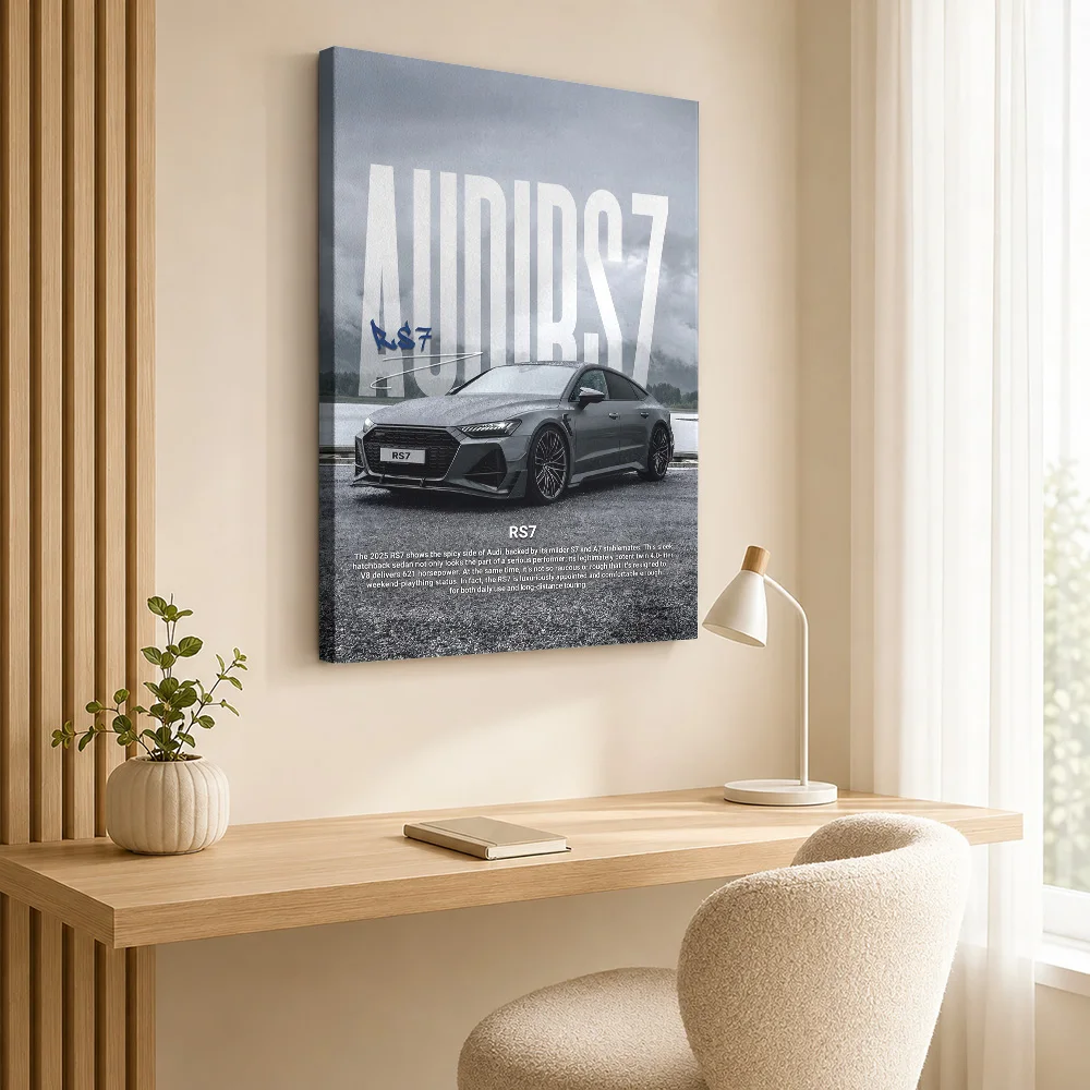 German RS7 Gray Sports Car Canvas Painting Posters Retro Style Wall Art With Customized Photo For Man Cave Ideal Driver Gift
