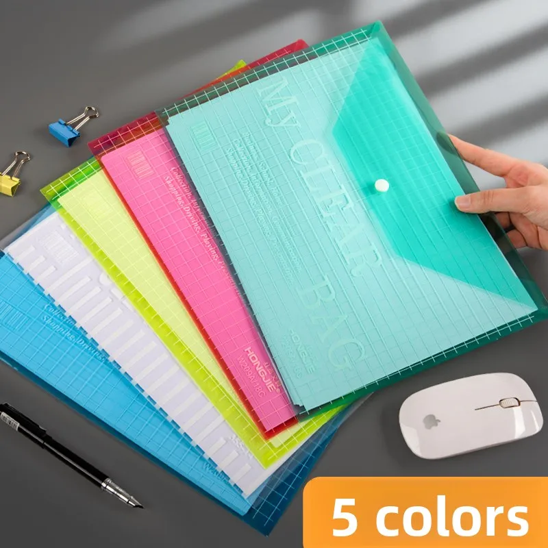 100/5 PCS A4 투명 파일 가방 플라스틱 문서 파일링 보관 가방 파일 폴더 정보 포켓 폴더 편지지